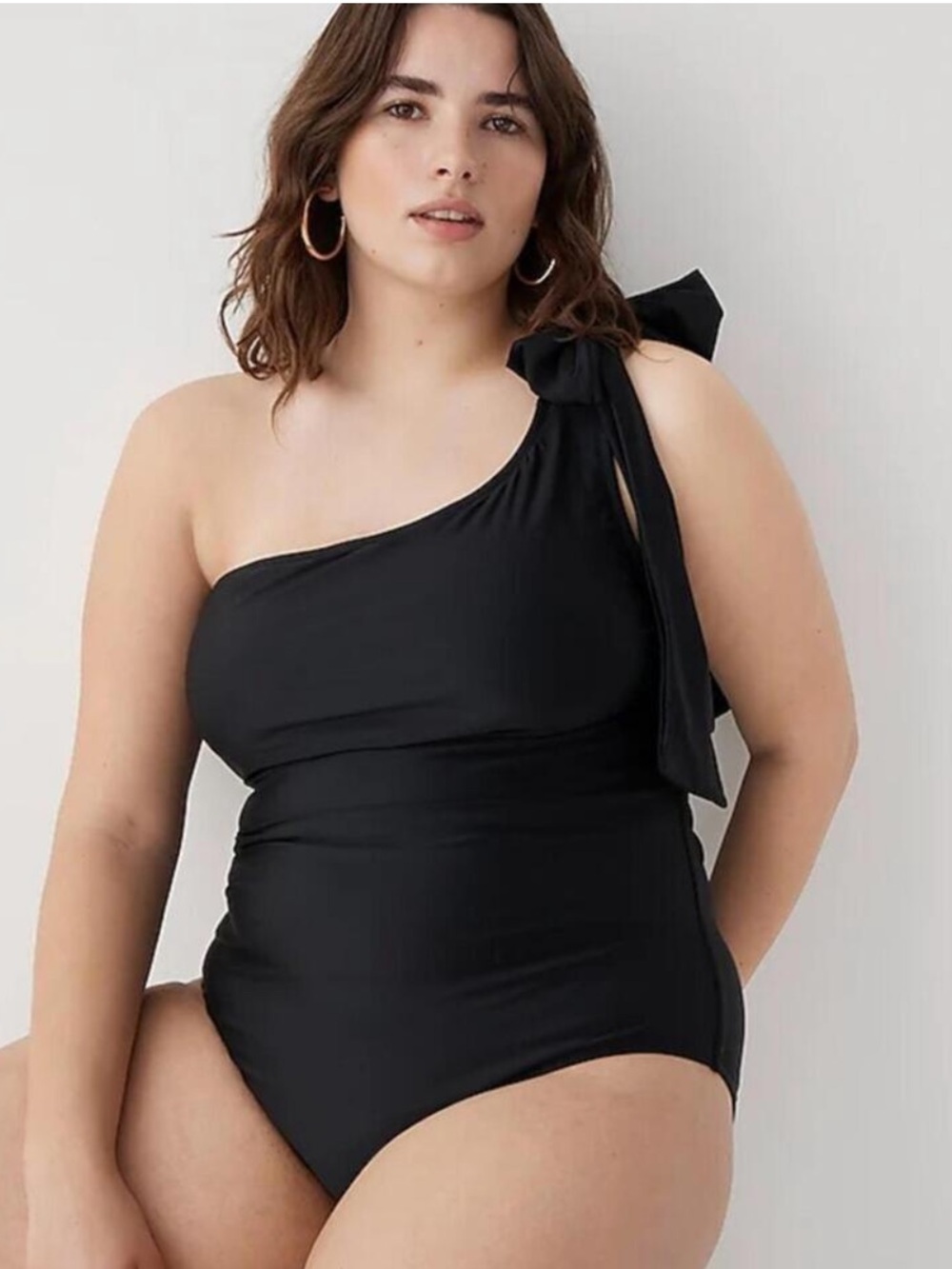 🆕 J. Crew Solid Black Bow One-Piece Swimsuit 22 One Shoulder Asymmetrical NWT